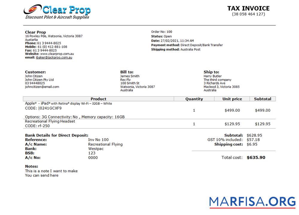 Downloadable Australia Clear Prop Discount Pilot & Aircraft Supplies company real example